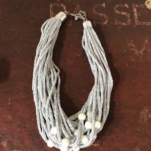 Chunky pearl and faux silver necklace